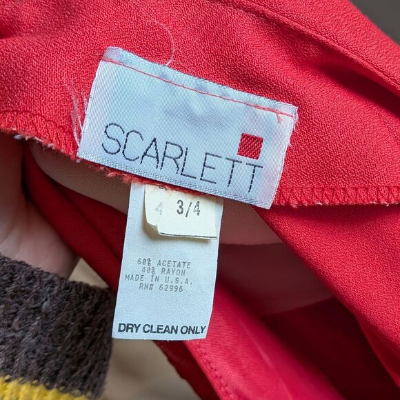 Vintage 90s Scarlett Red Midi Dress Pearl Button Front Shoulder Pads Size 3/4 - Picture 8 of 10